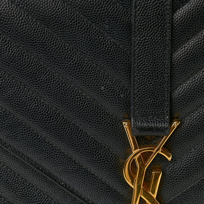 Saint Laurent Grain De Poudre Matelasse Chevron Large Monogram Satchel Black 16 of 20