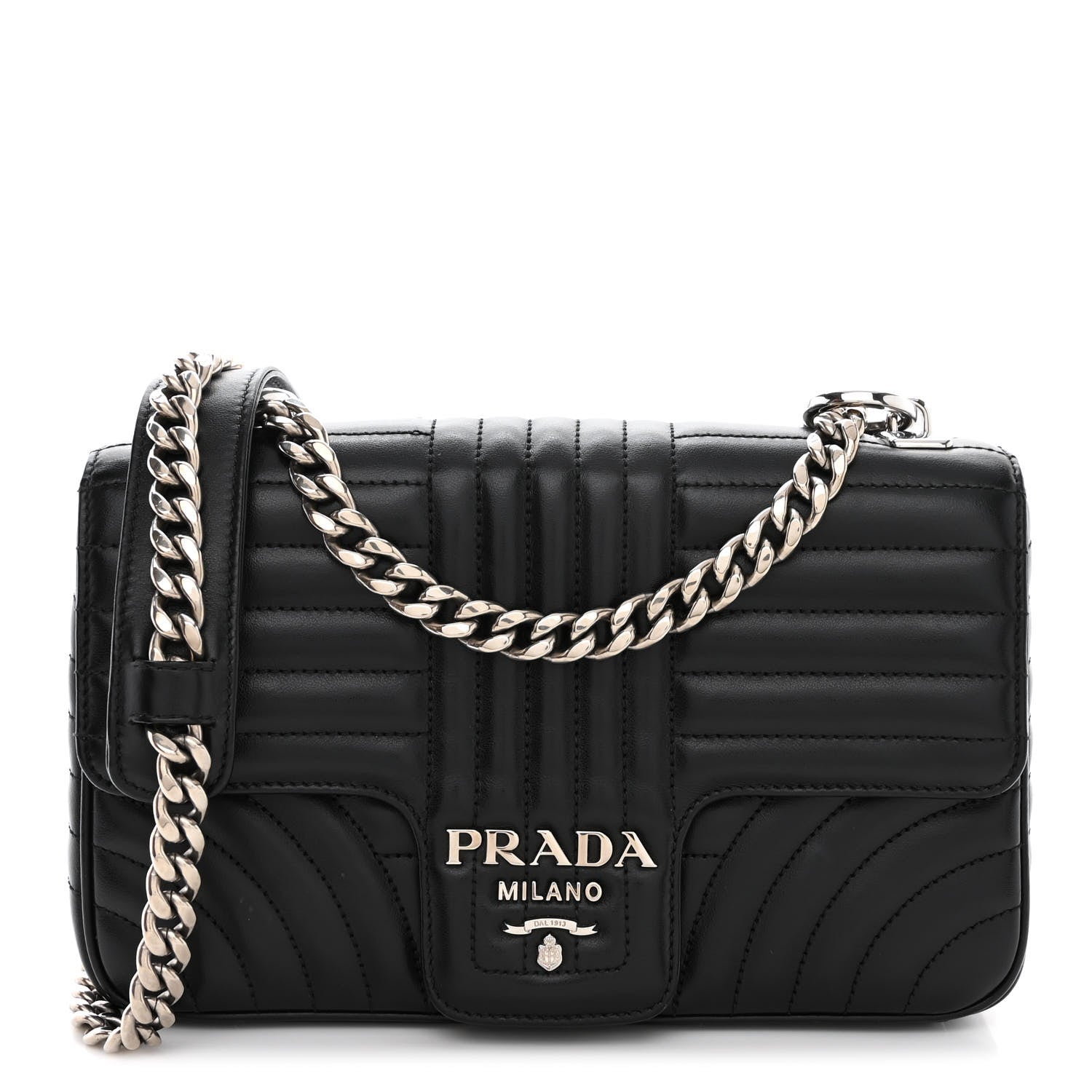 Prada Soft Calfskin Impunture Diagramme Medium Chain Flap Shoulder Bag Black 1 of 11