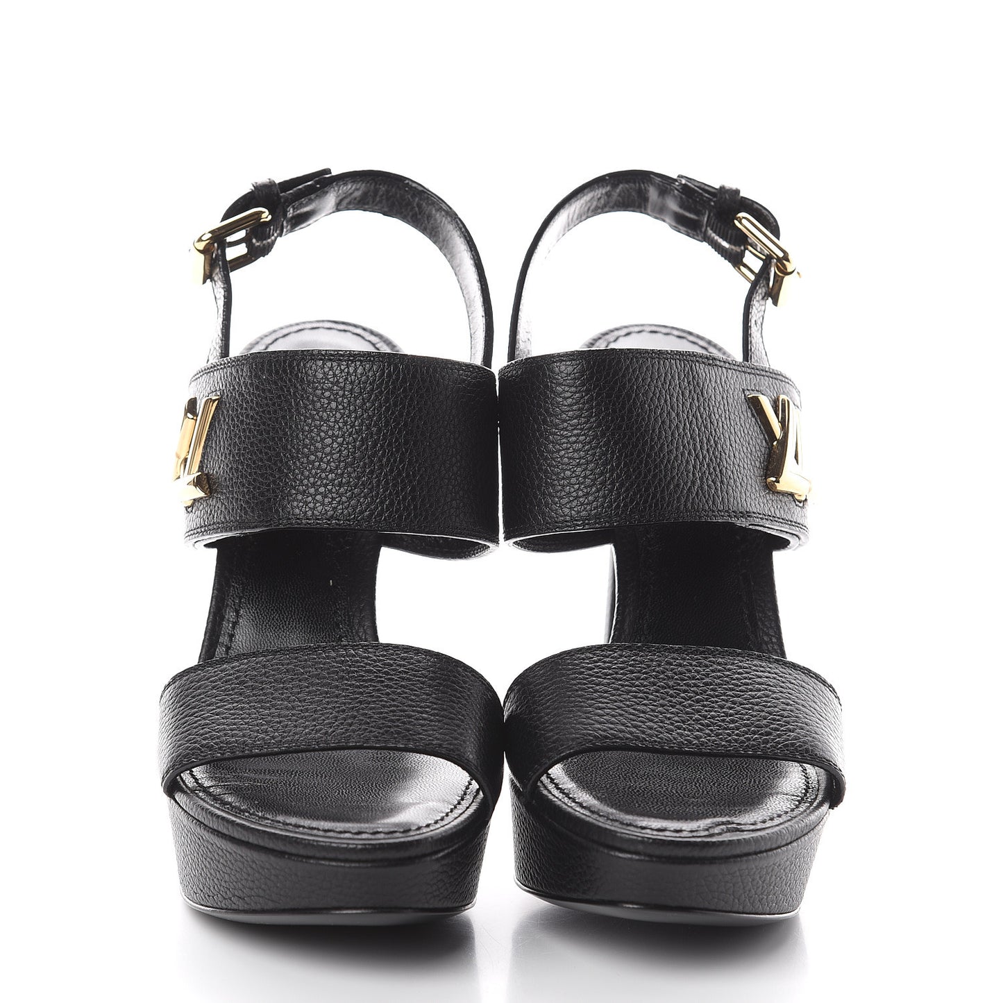 Grained Calfskin Horizon Platform Sandals 35.5 Black