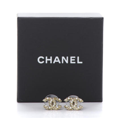 Chanel Pearl Crystal CC Stud Earrings Gold 6 of 6