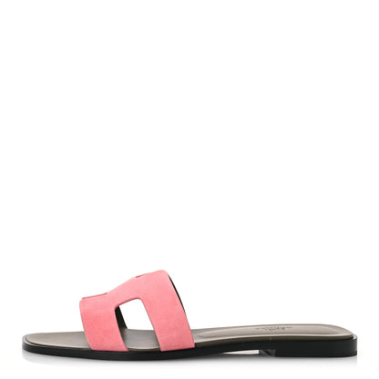 Hermes Suede Goatskin Oran Sandals 39.5 Rose Du Desert 1 of 9
