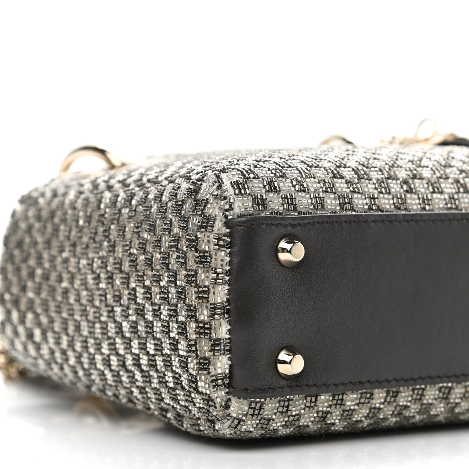 Christian Dior Calfskin Beaded Checkered Mini Lady Dior Grey White 8 of 9