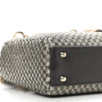 Christian Dior Calfskin Beaded Checkered Mini Lady Dior Grey White 8 of 9