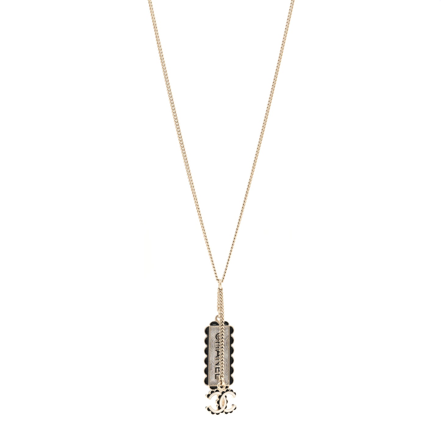 Enamel CC Logo Necklace Gold Black White