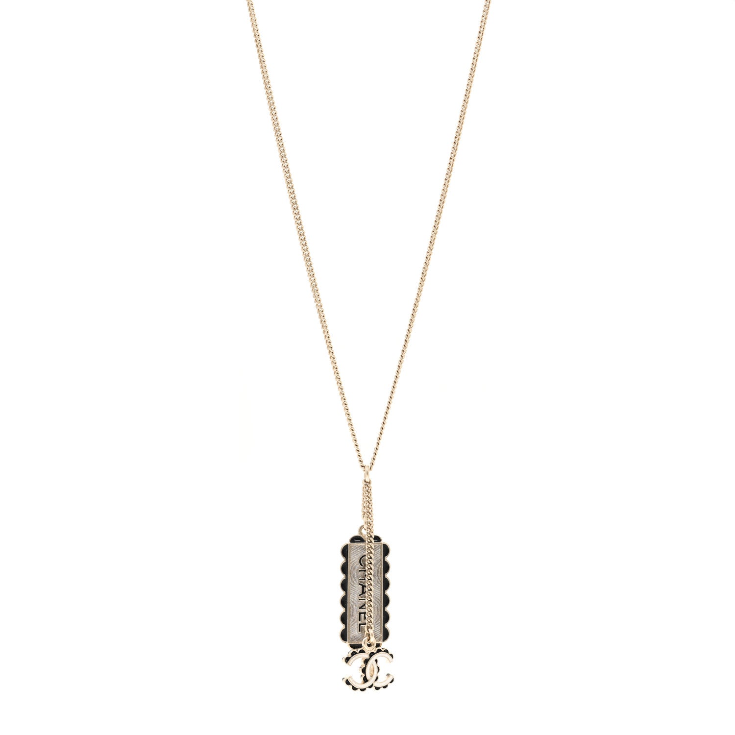 Chanel Enamel CC Logo Necklace Gold Black White 1 of 6