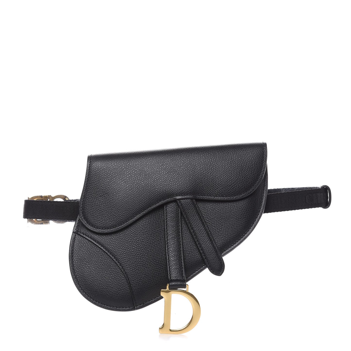 Grained Calfskin Saddle Belt Bag Black