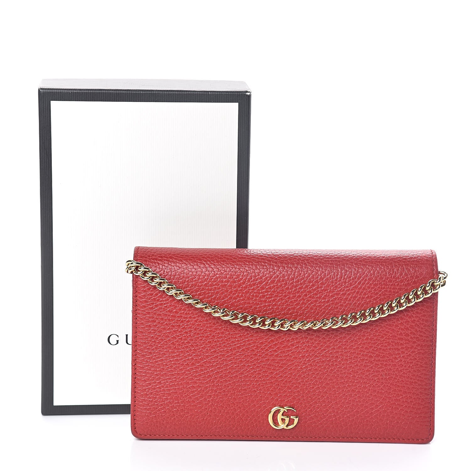 Gucci Dollar Calfskin Mini GG Marmont Chain Wallet Hibiscus Red 9 of 9