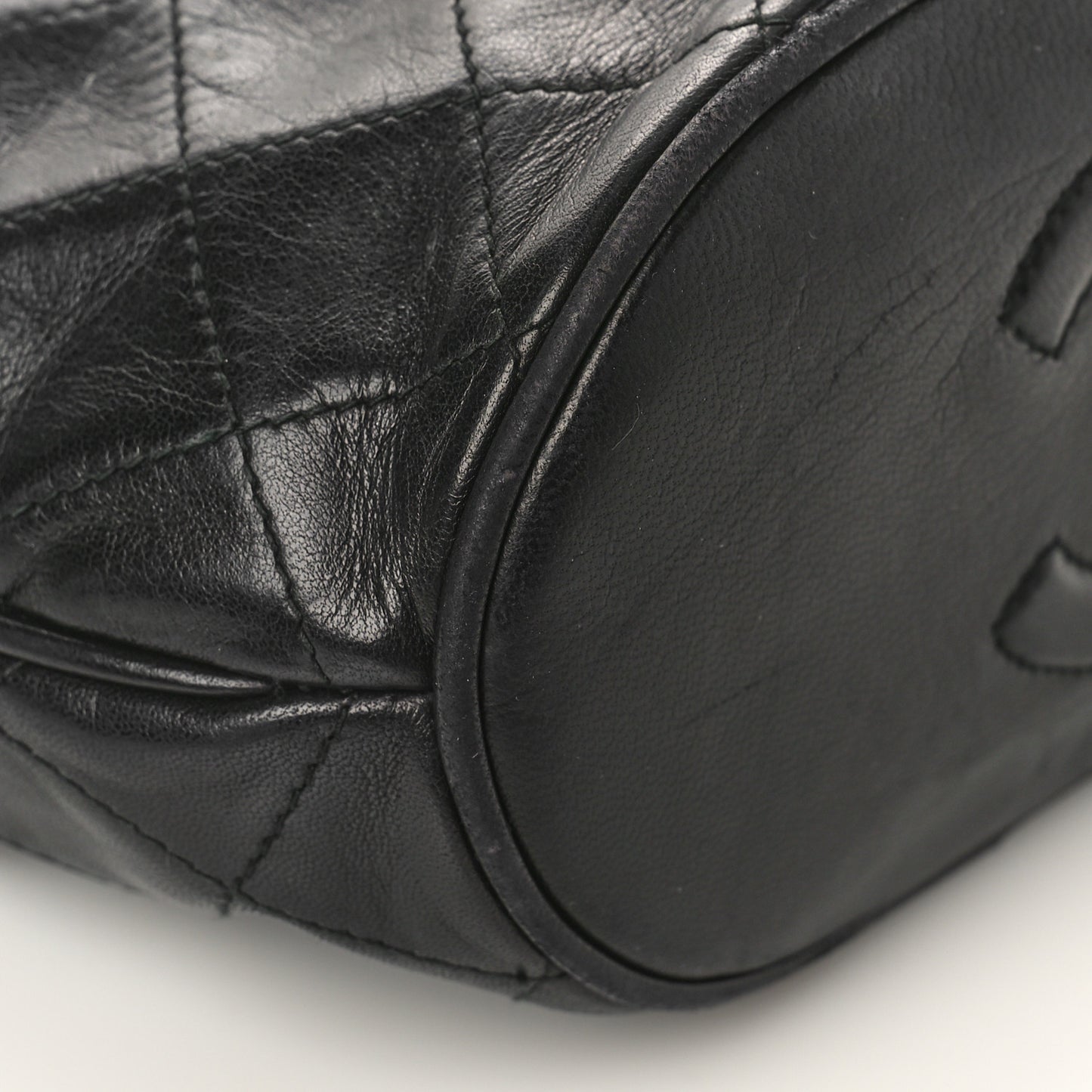 Lambskin Quilted Tassel Drawstring Black