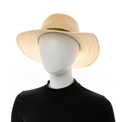 Chanel Straw Grosgrain Ribbon Wide Brim Hat M Beige Green 2 of 9
