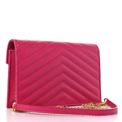Saint Laurent Grain De Poudre Matelasse Chevron Monogram Envelope Chain Wallet Fresh Fuchsia 3 of 8