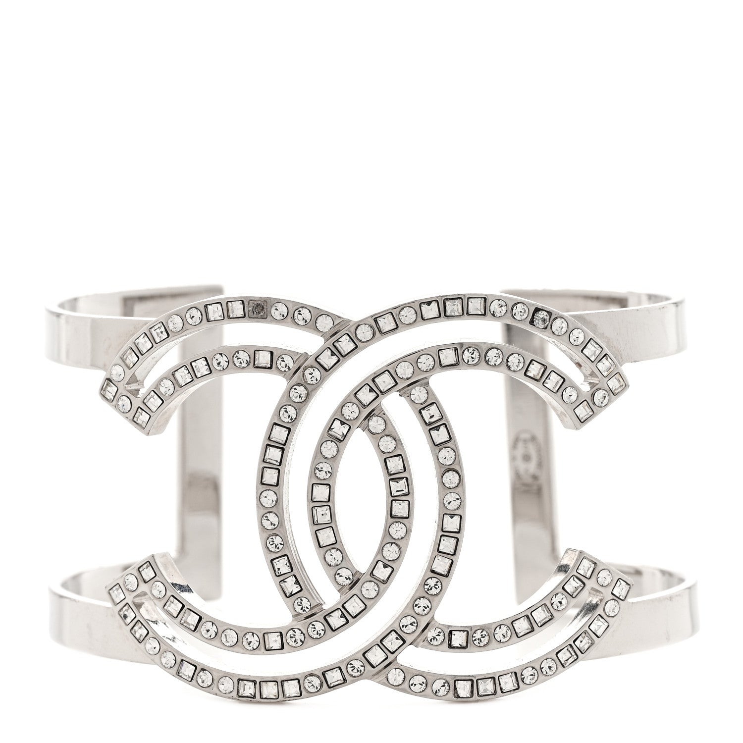 Chanel Metal Baguette Crystal CC Cuff Silver 1 of 7