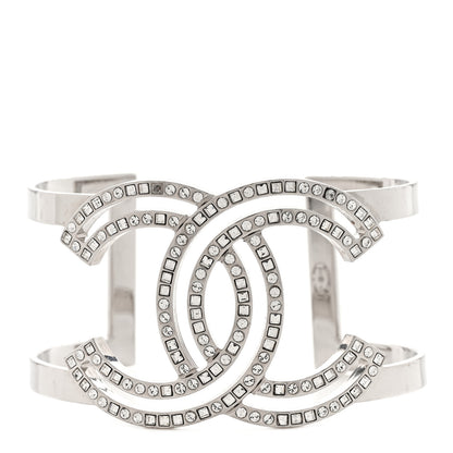Chanel Metal Baguette Crystal CC Cuff Silver 1 of 7