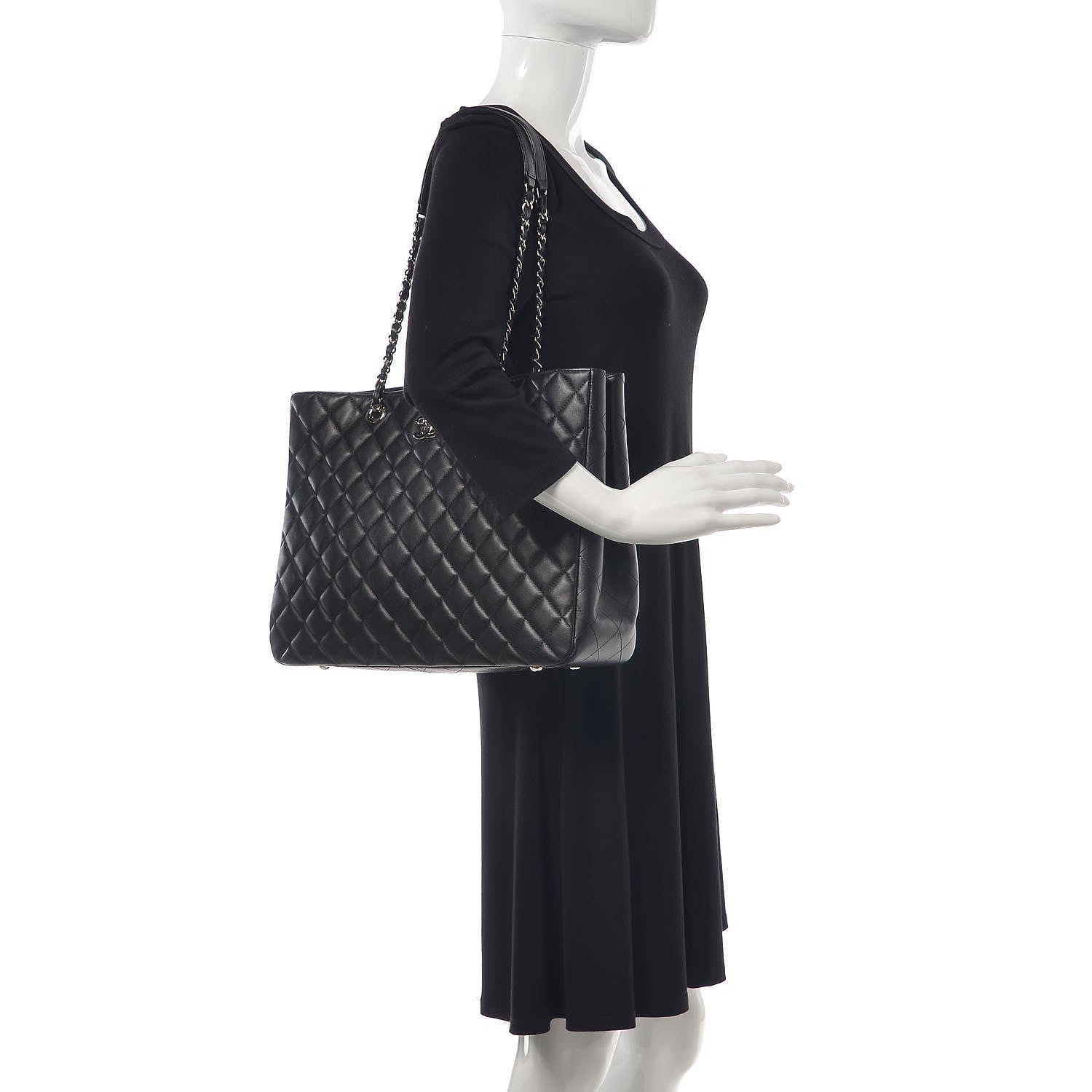 Chanel Calfskin Quilted Large CC Shopping Tote Black 2 of 8