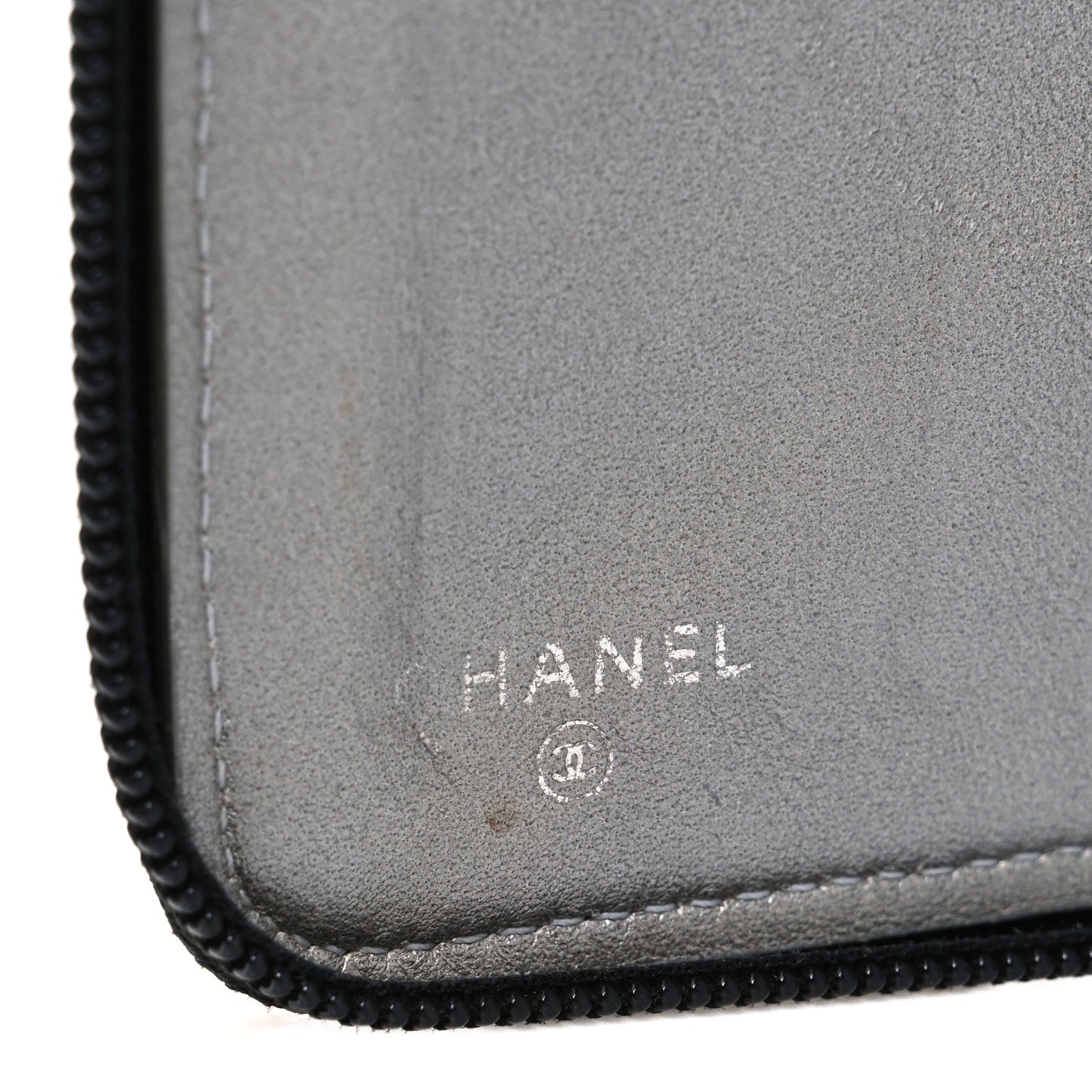 Lambskin Camellia Embossed Zip Around Organizer Wallet Black