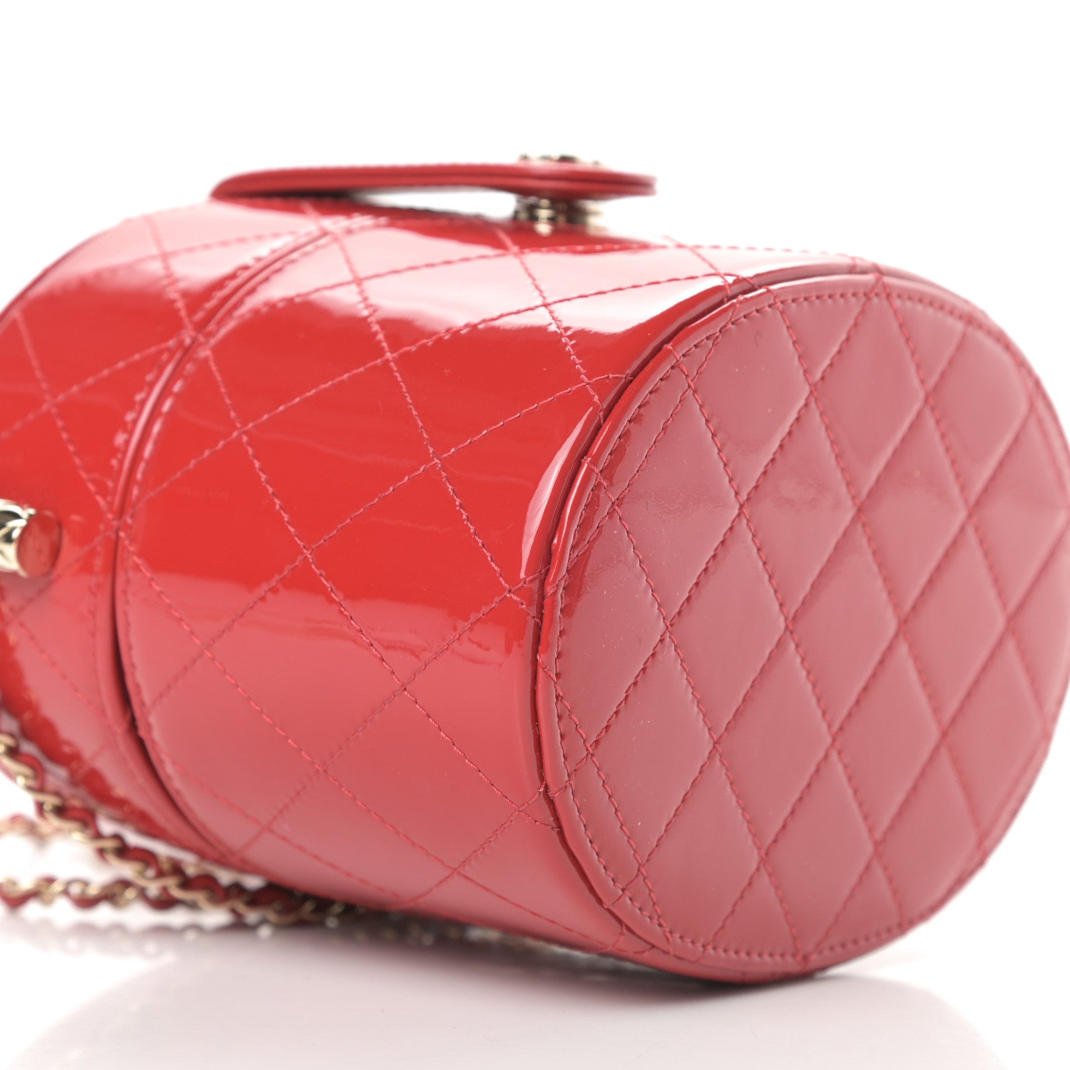 Chanel Patent Quilted Small Round Vanity With Chain Red 9 of 10