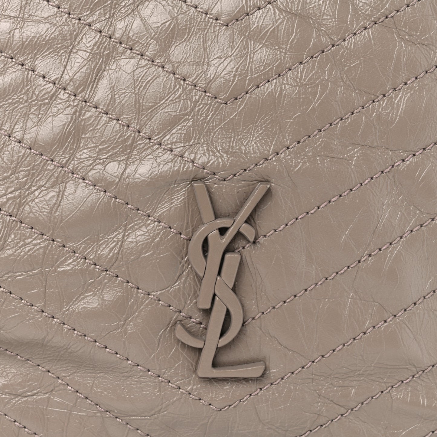 SAINT LAURENT Crinkled Calfskin Matelasse Monogram Large Niki Shopper Tote Dusty Grey
