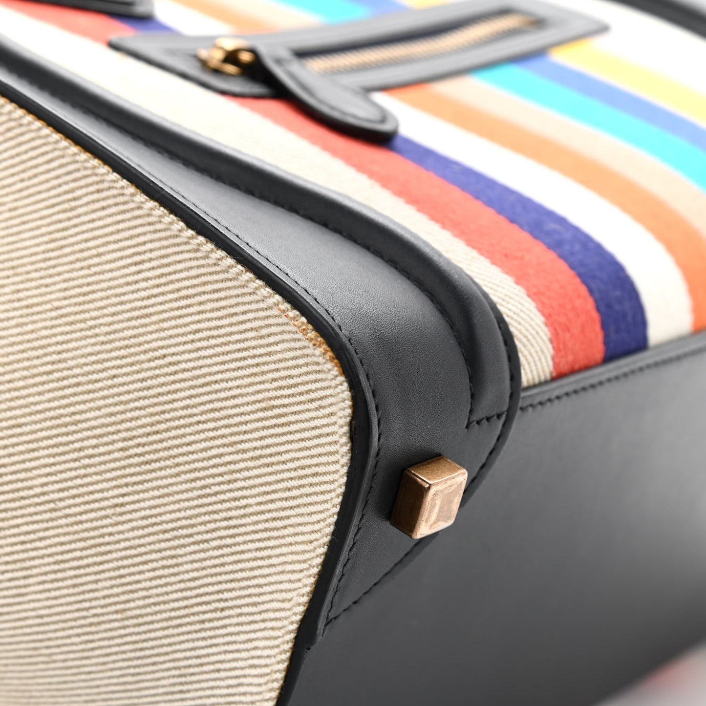 Smooth Calfskin Striped Canvas Micro Luggage