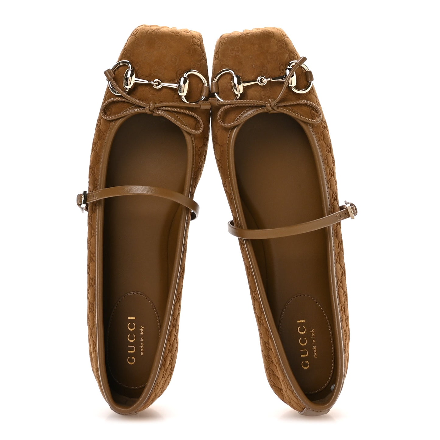 Kid Scamosciato Micro GG Monogram Horsebit Ballet Flats 37 Cuoio Dafne