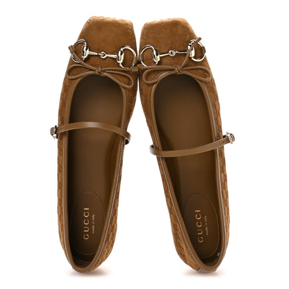 Gucci Kid Scamosciato Micro GG Monogram Horsebit Ballet Flats 37 Cuoio Dafne 2 of 9