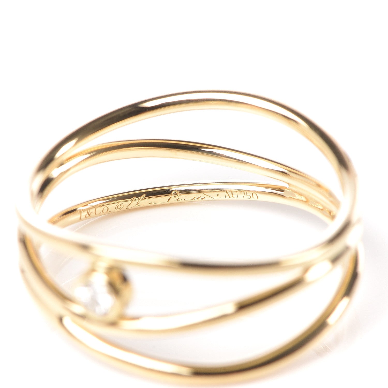 Tiffany 18K Yellow Gold Diamond Elsa Peretti 3 Row Wave Ring 50 5.5 5 of 5