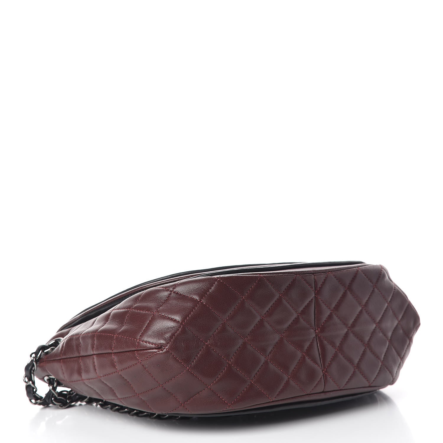 Chanel Lambskin Quilted Large Classic Twist Crescent Flap Black Burgundy 4 of 13