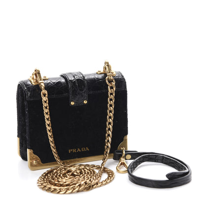 Prada Velvet Crocodile Micro Cahier Bag Black 3 of 10