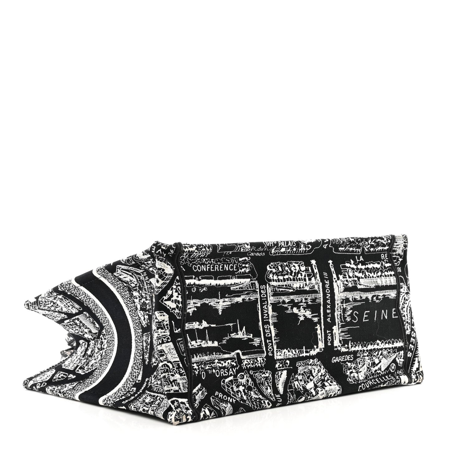 Canvas Embroidered Medium Plan De Paris Book Tote Black White
