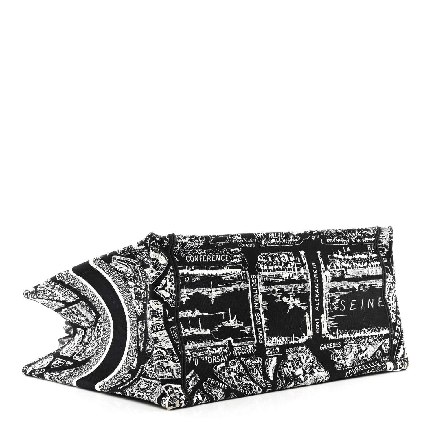Christian Dior Canvas Embroidered Medium Plan De Paris Book Tote Black White 4 of 12