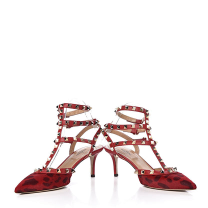 Valentino Garavani Calf Hair Leopard Print Rockstud Ankle Strap 65mm Pumps 37 Rosso Valentino 12 of 16
