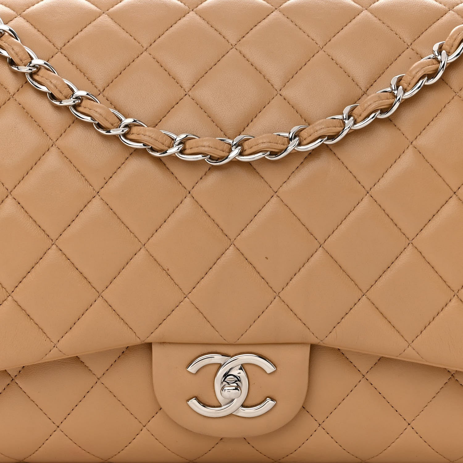 Chanel Lambskin Quilted Maxi Double Flap Beige 9 of 18