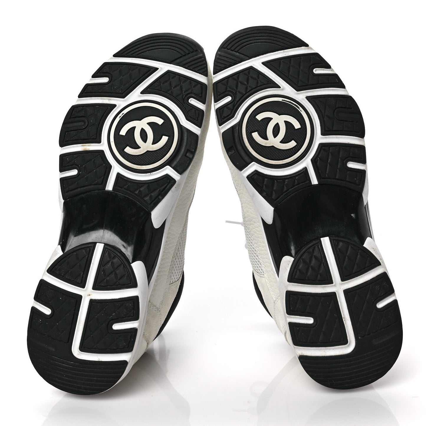 Mesh Suede Calfskin Grained Calfskin Womens CC Sneakers 41 White Black
