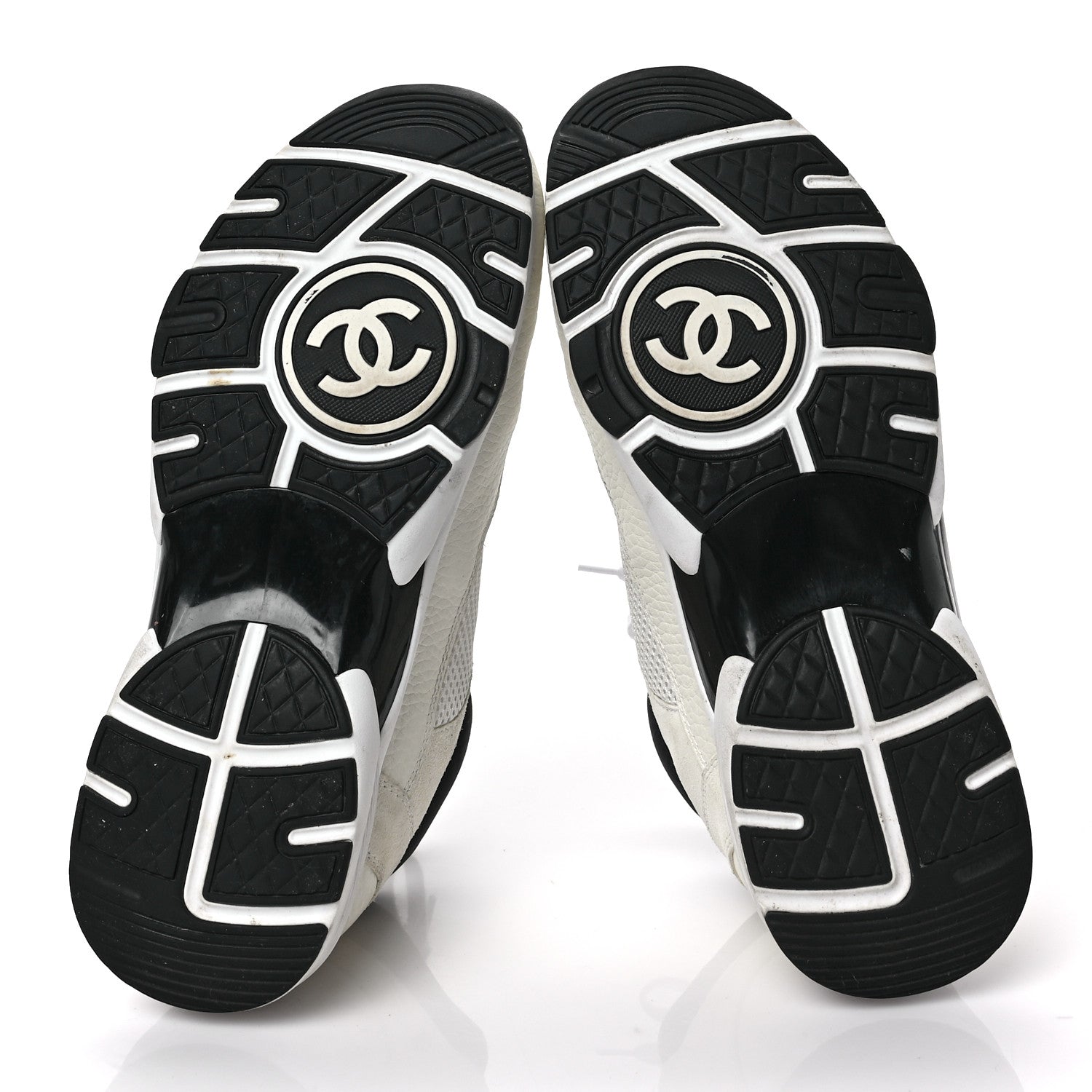 Chanel Mesh Suede Calfskin Grained Calfskin Womens CC Sneakers 41 White Black 5 of 6