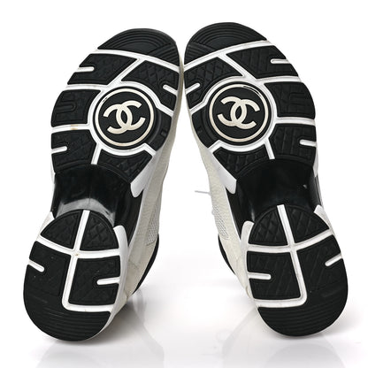 Chanel Mesh Suede Calfskin Grained Calfskin Womens CC Sneakers 41 White Black 5 of 6