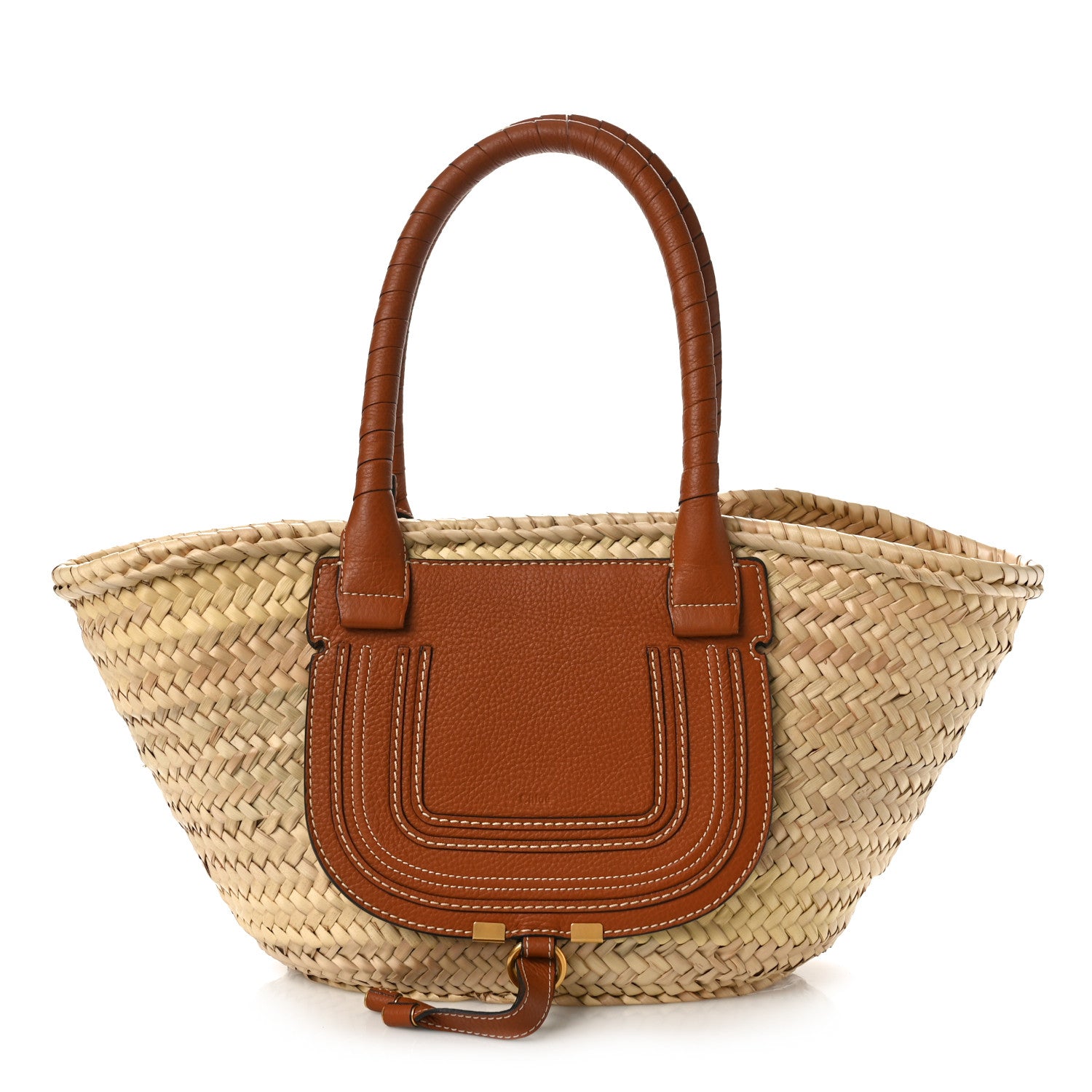 Chloe Raffia Small Grain Calfskin Medium Marcie Basket Tan 1 of 11