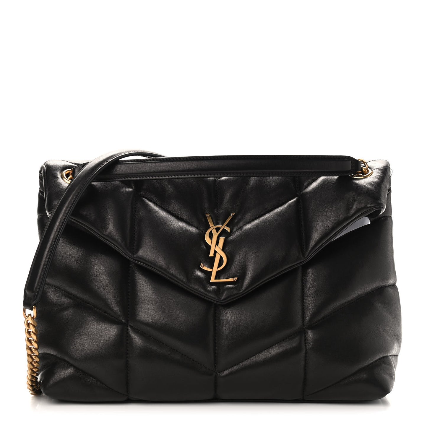 Lambskin Quilted Medium Loulou Puffer Monogram Chain Satchel Black