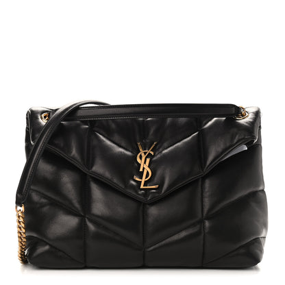 Saint Laurent Lambskin Quilted Medium Loulou Puffer Monogram Chain Satchel Black 1 of 12