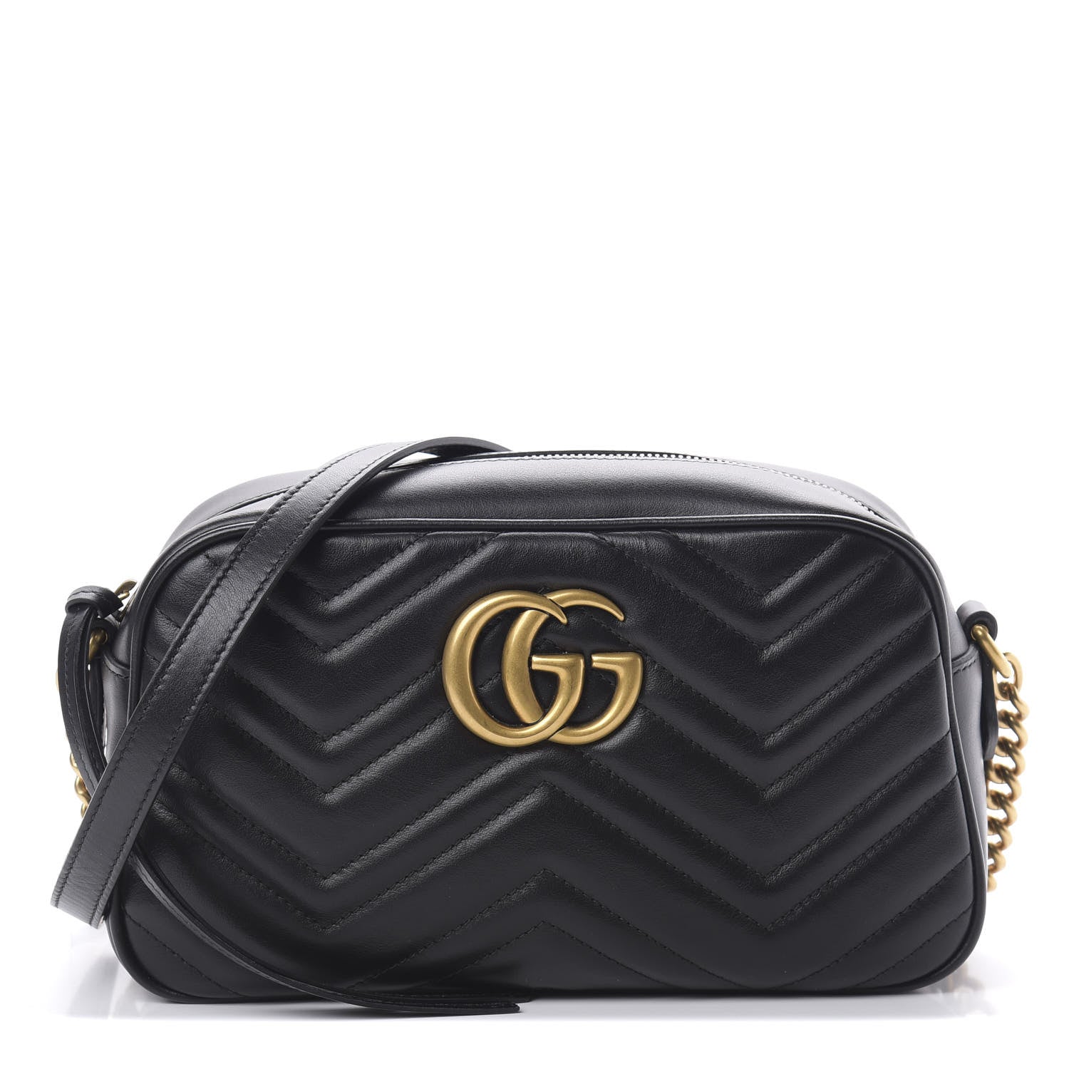 Gucci Calfskin Matelasse Small GG Marmont Chain Shoulder Bag Black 1 of 10