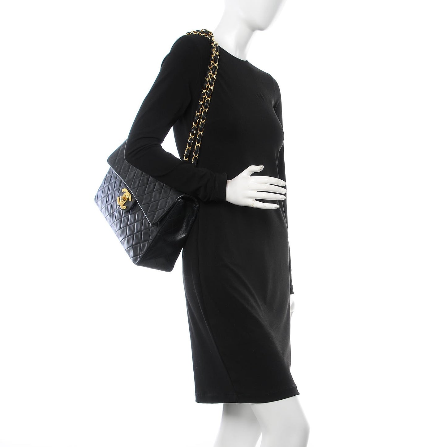 Lambskin Quilted XL Jumbo Single Flap Black