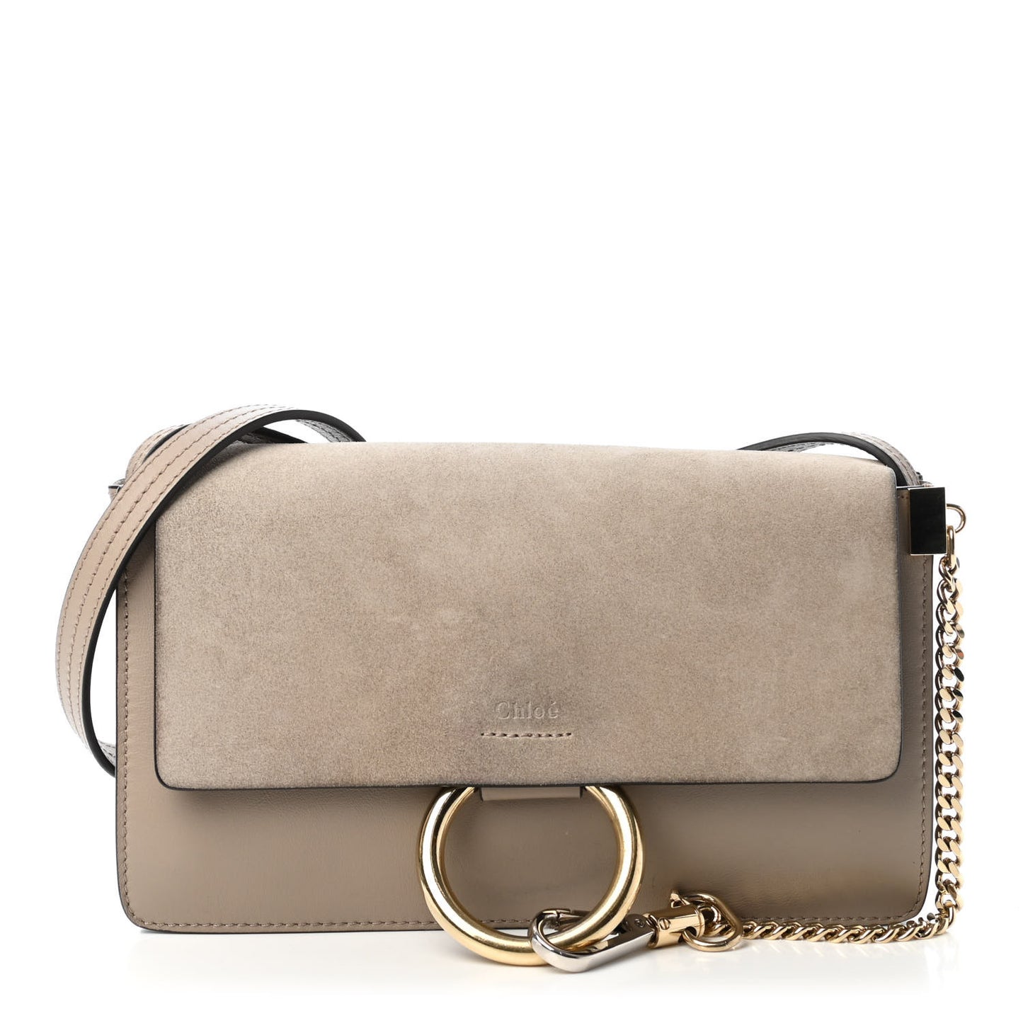 Suede Calfskin Small Faye Shoulder Bag Motty Grey