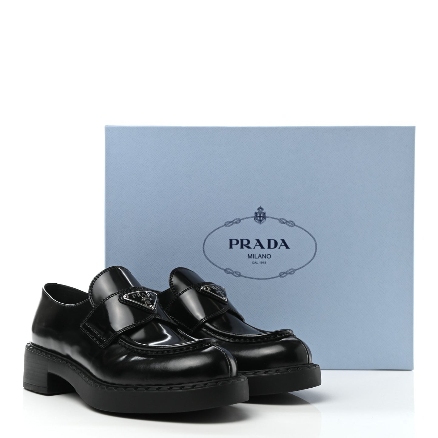 Spazzolato Metal Triangle Logo 50mm Loafers 36 Black