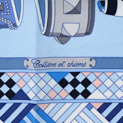 Hermes Silk Carre Wash Colliers de Chiens Scarf 90 Bleu Jean Cobalt 2 of 5