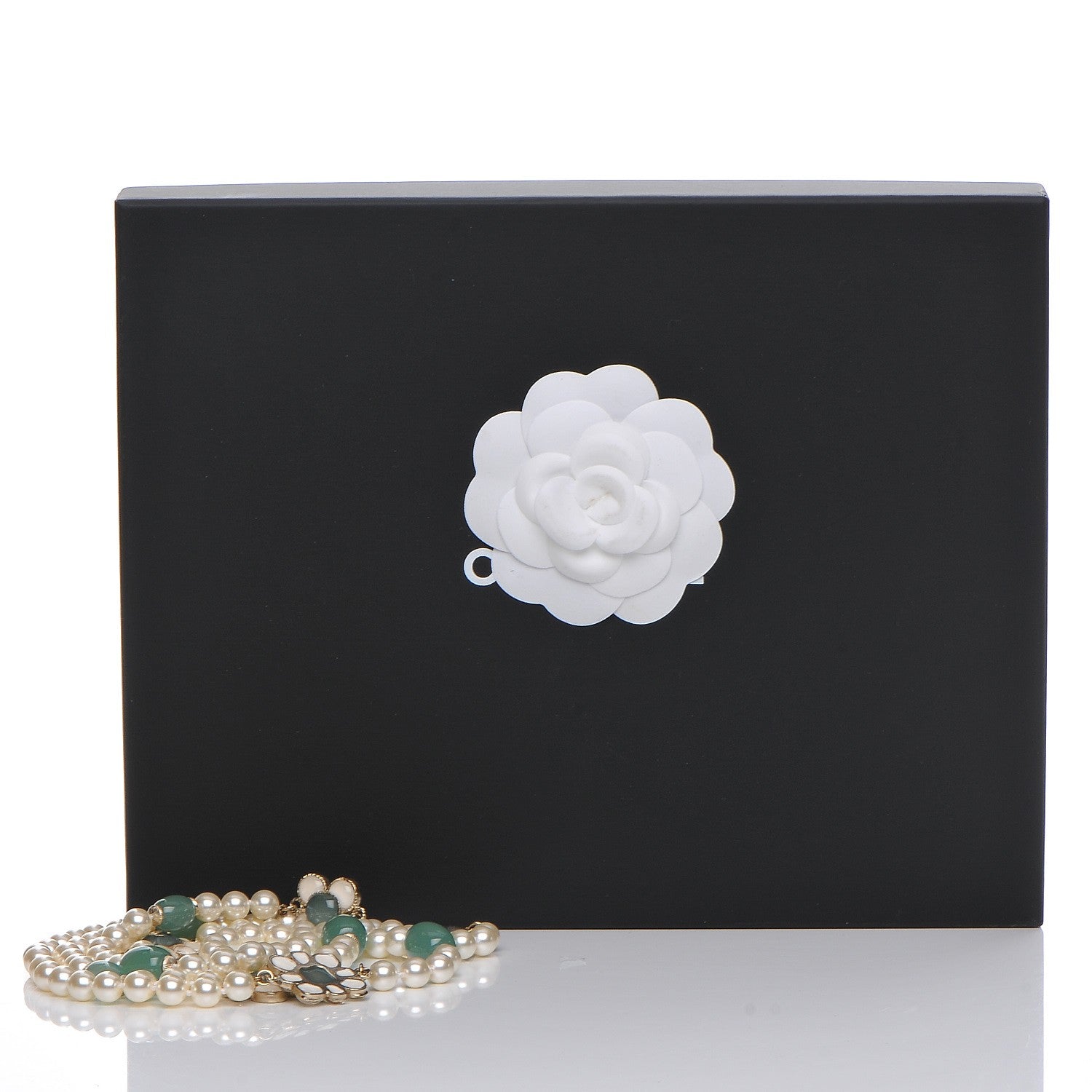 Chanel Pearl Gripoix Poured Glass Long Necklace Gold Green White 6 of 6