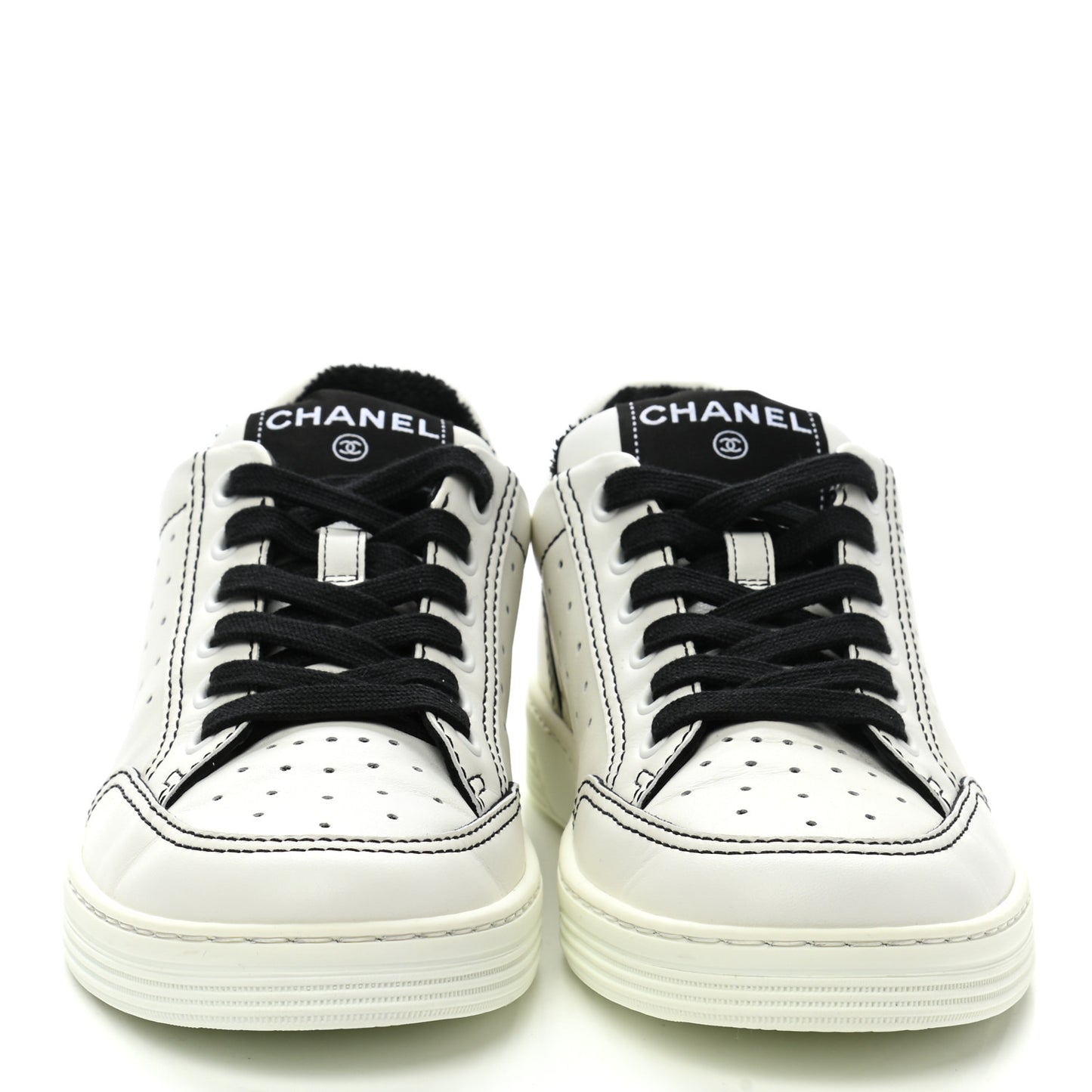 Calfskin Womens Logo Sneakers 36.5 Black White