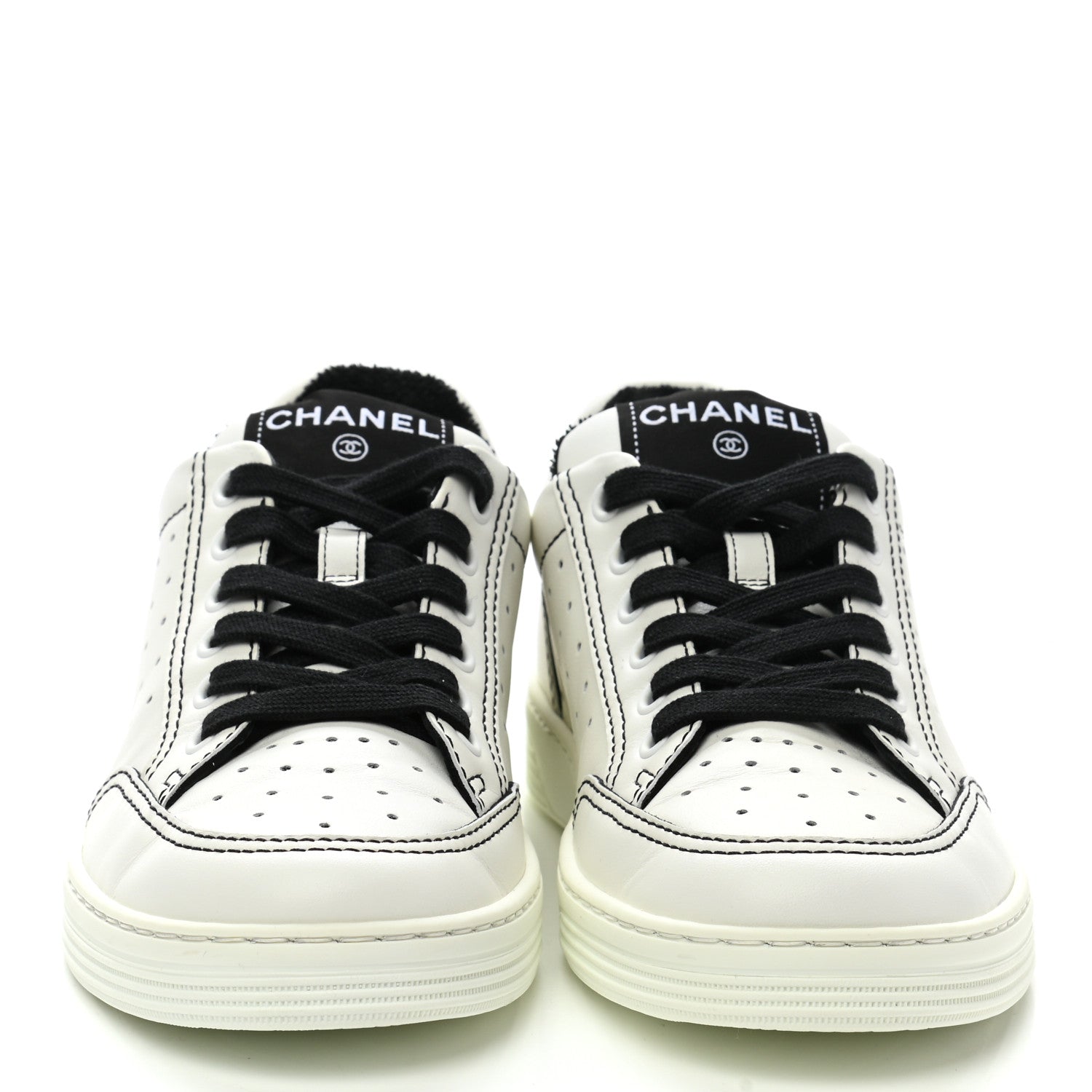 Chanel Calfskin Womens Logo Sneakers 36.5 Black White 2 of 9