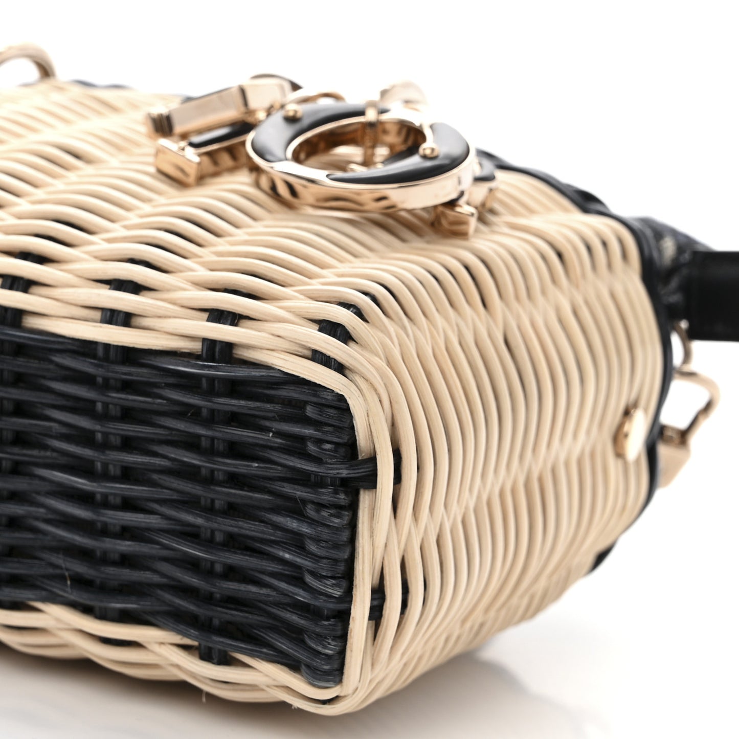 Wicker Oblique Micro Lady D-Joy Bag Natural Black