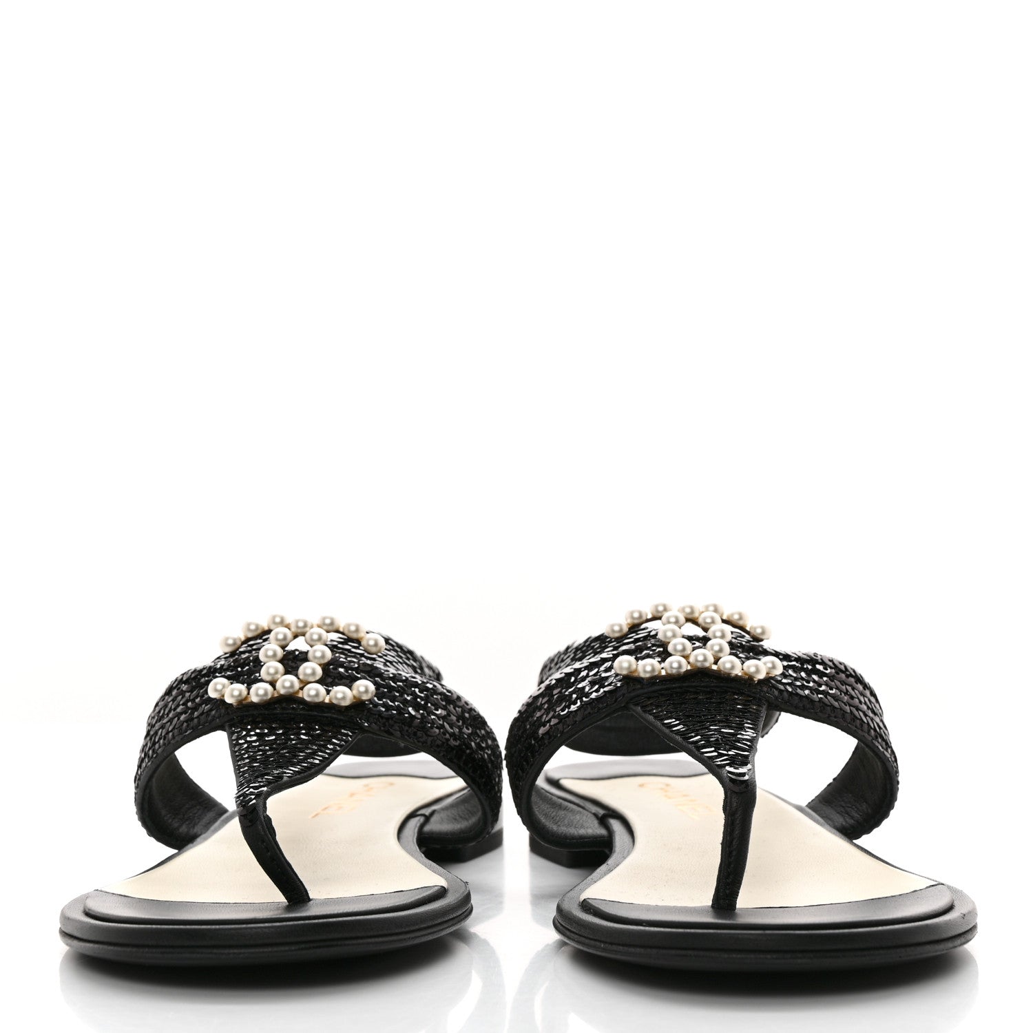 Chanel Lambskin Sequin Pearl CC Thong Sandals 41 Black 2 of 8