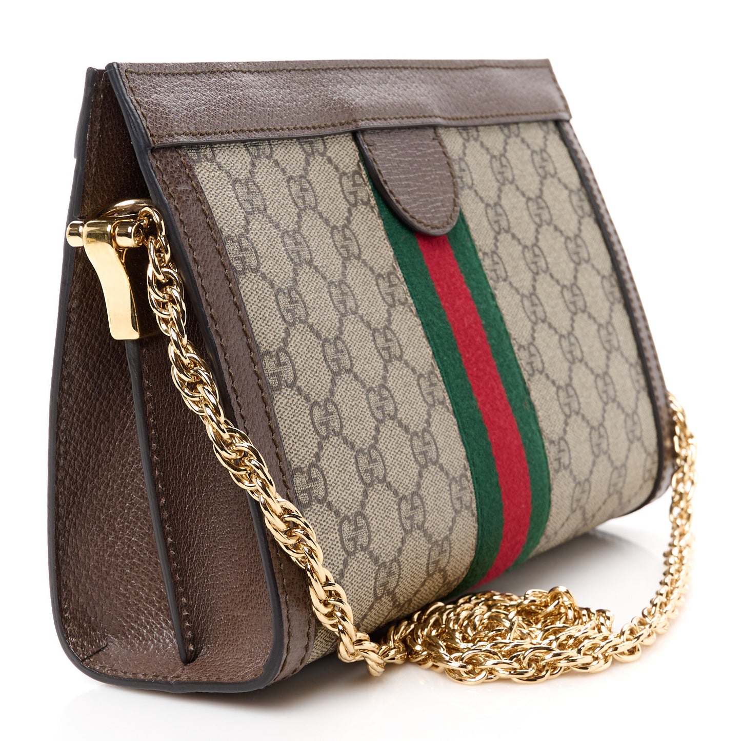 GG Supreme Monogram Web Small Ophidia Chain Shoulder Bag Brown