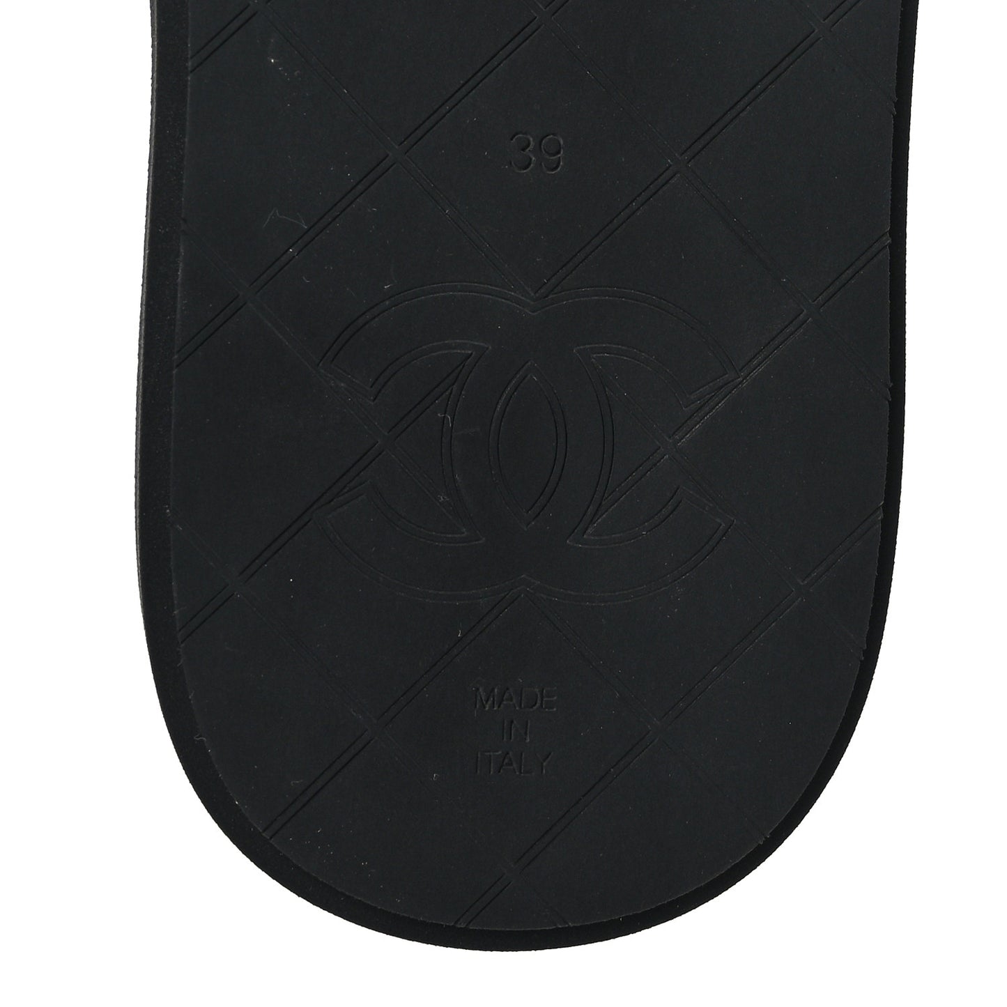 Lambskin Quilted Padded Charms Thong Sandals 39 Black