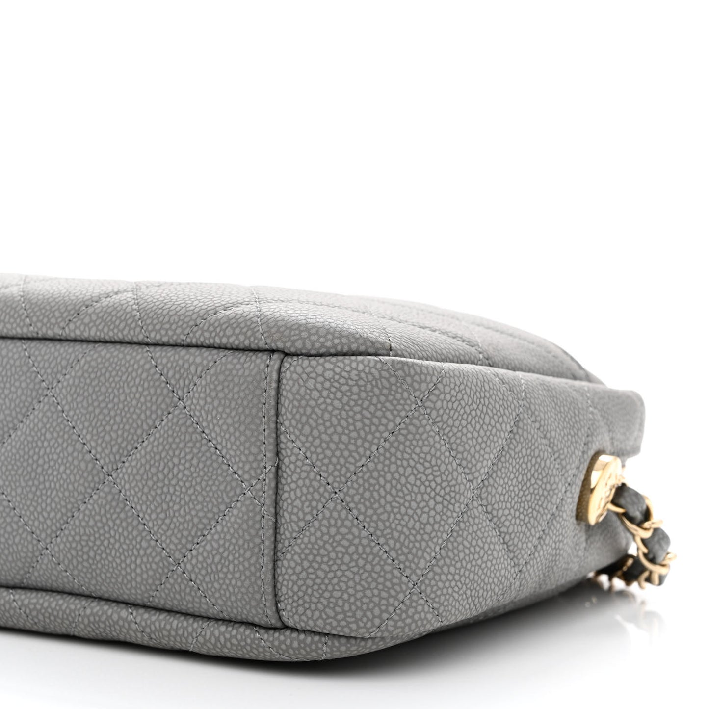 Iridescent Caviar Flat Quilted Small Coco Tassel Camera Case Grey