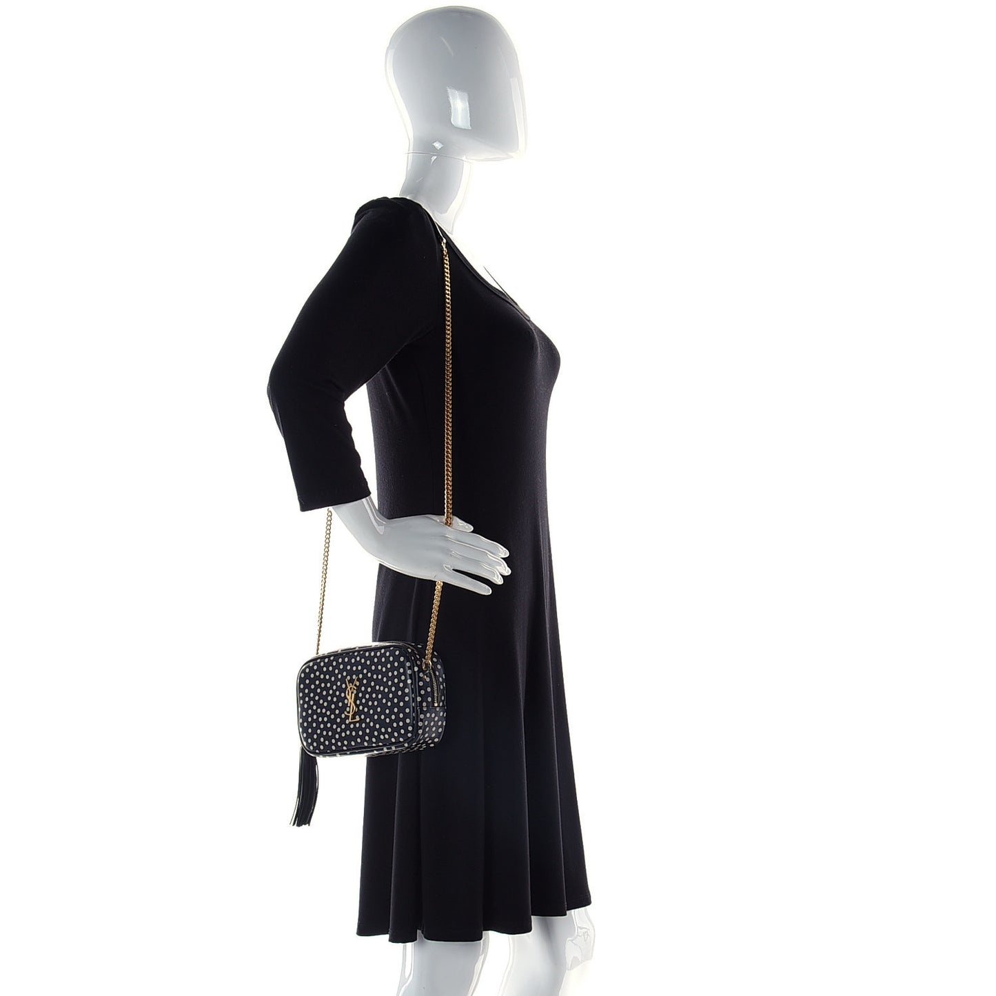 Calfskin Printed Polka Dot Mini Lou Camera Bag Black Crema Soft